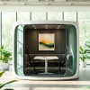 Engaging private meeting pod in a serene office environment designed for focused collaboration.