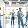 Commercial painting contractors painting a modern office space with attention to detail.