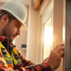 Electrician performing intricate wiring work on a residential electrical panel.