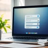 Engage users with an intuitive website chatbot displayed on a laptop in a bright office.