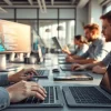 Showcase of professionals using the Best AI coding tools in a vibrant tech office