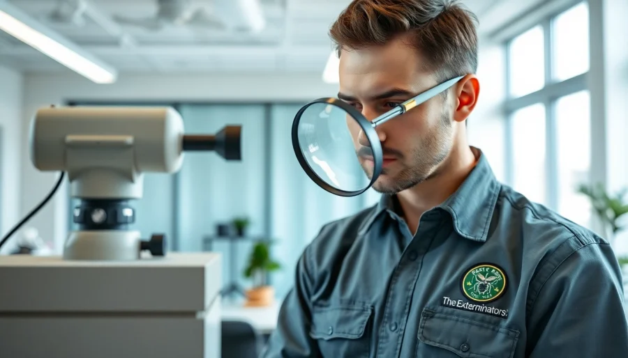 Inspecting pests with professionalism, The Exterminators Pest cpntrol expert at work.