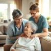 Experienced caregiver providing in home care austin tx to an elderly woman in a cozy setting.