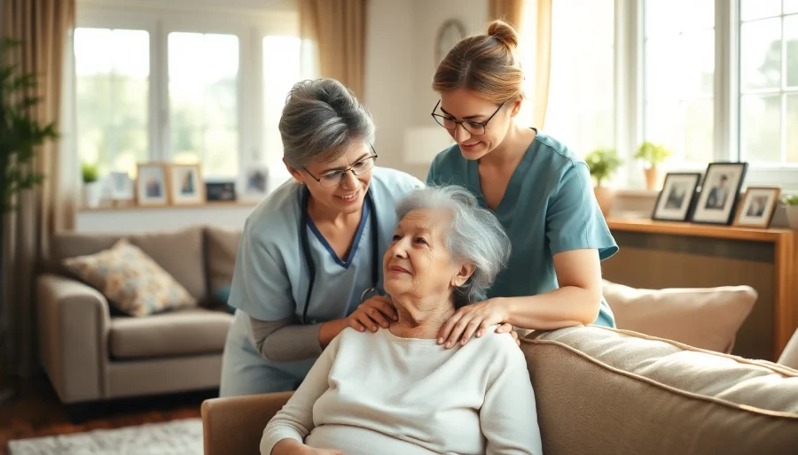 Experienced caregiver providing in home care austin tx to an elderly woman in a cozy setting.