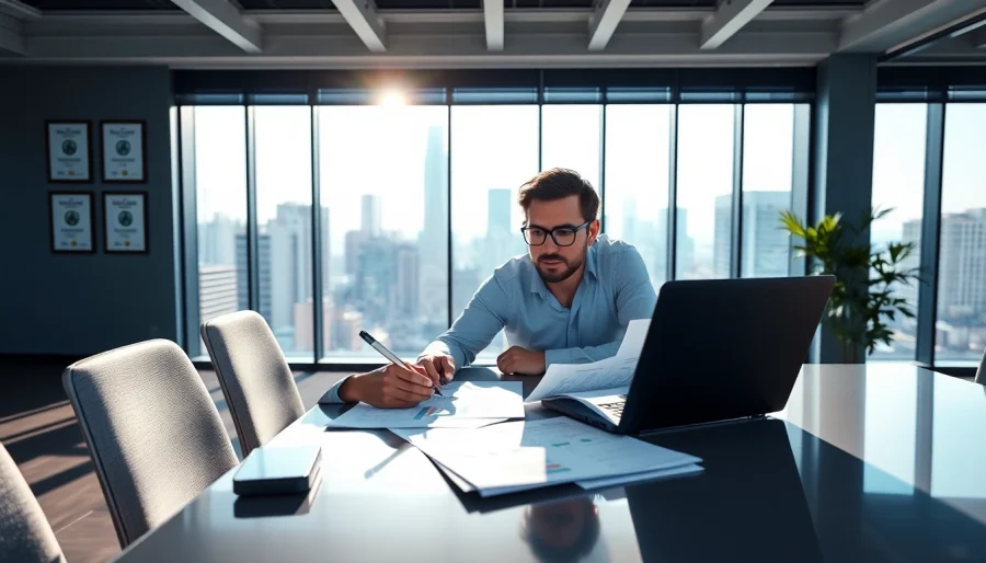 FP&A Consultant analyzing financial data in a bright, modern office