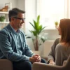 Psychologist engaging with a client in a comfortable counseling setting, promoting mental health.