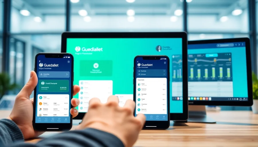 Showcase the guarda wallet interface on multiple devices highlighting its user-friendly features.