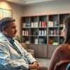 Psychiatrist attentively consulting with a patient in a calming office environment.