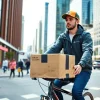 Delivering a same day courier package in a bustling city environment.