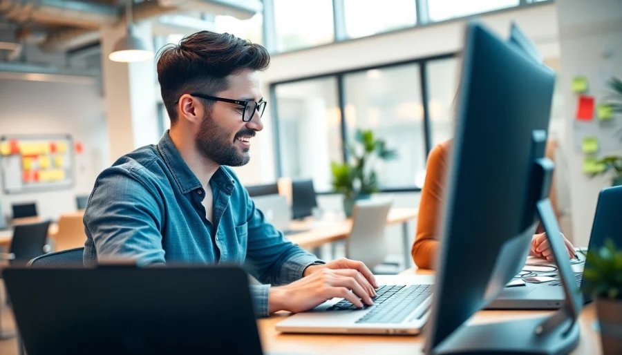 WordPress developer near me working collaboratively with client in a modern office environment.