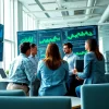 Engaging discussion among experts at a search optimization company in a modern office.