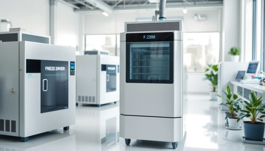 Efficient industrial freeze drying equipment operating in a modern laboratory setting
