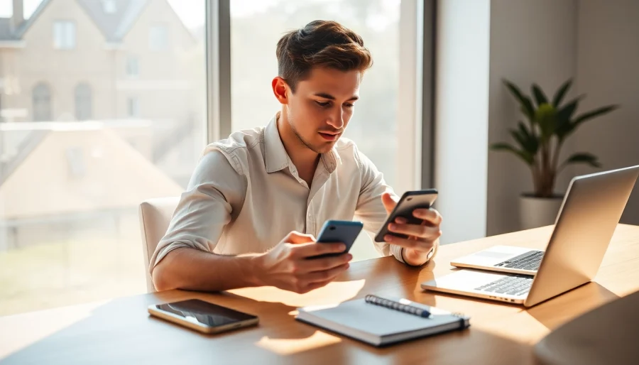 Evaluate an old smartphone for cash for old phones at a modern workspace.