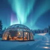 Experience the magical Northern Lights from an Igloo hotel finland, nestled in a serene snowy landscape.