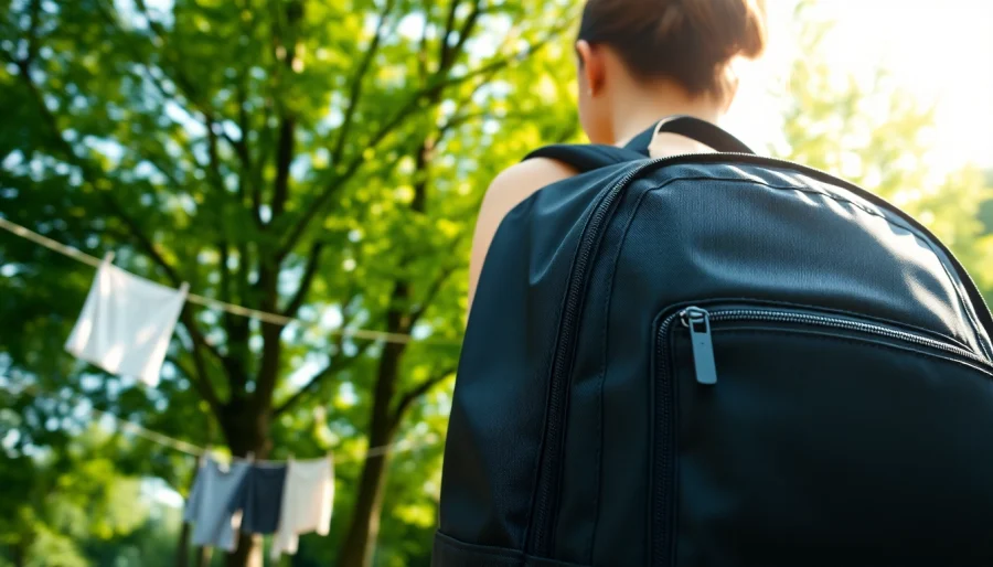 Welcoming Wasserdichter Rucksack Laptop Damen design in outdoor setting with vibrant greenery.