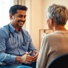 Psychiatrist attentively engaging with a patient in a calming office environment.