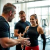 Dynamic personal trainer tonbridge guiding a client through an exercise in an energizing gym environment.