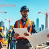 New York Construction Manager supervising a diverse team on a dynamic construction site.