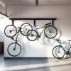 Bike wall rack displaying bicycles neatly in a modern garage setting, enhancing storage efficiency.