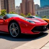 Discover stunning Ferrari cars for sale Durban amidst an elegant urban backdrop.