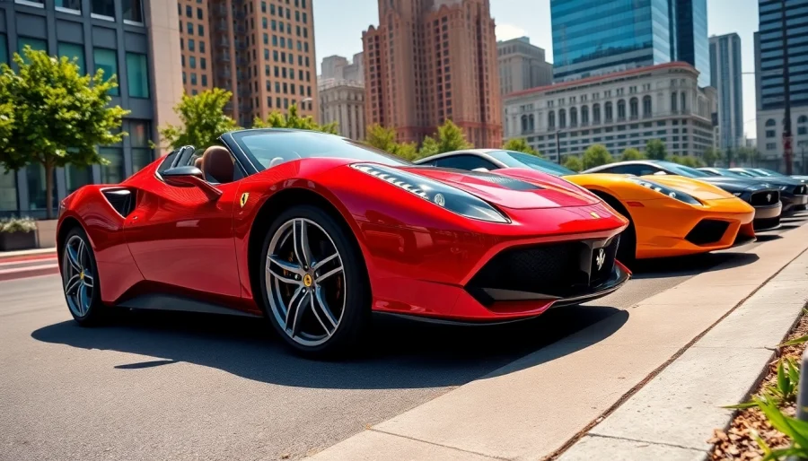 Discover stunning Ferrari cars for sale Durban amidst an elegant urban backdrop.