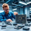 Discover the innovative UWB module components during assembly on a high-tech workstation.