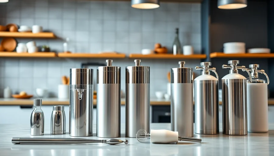 Quick access to nangs sydney featuring sleek cream chargers and nitrous tanks in a modern kitchen.