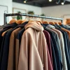 Showcasing diverse blank hoodies in a chic boutique setting, highlighting stylish designs and warm colors.