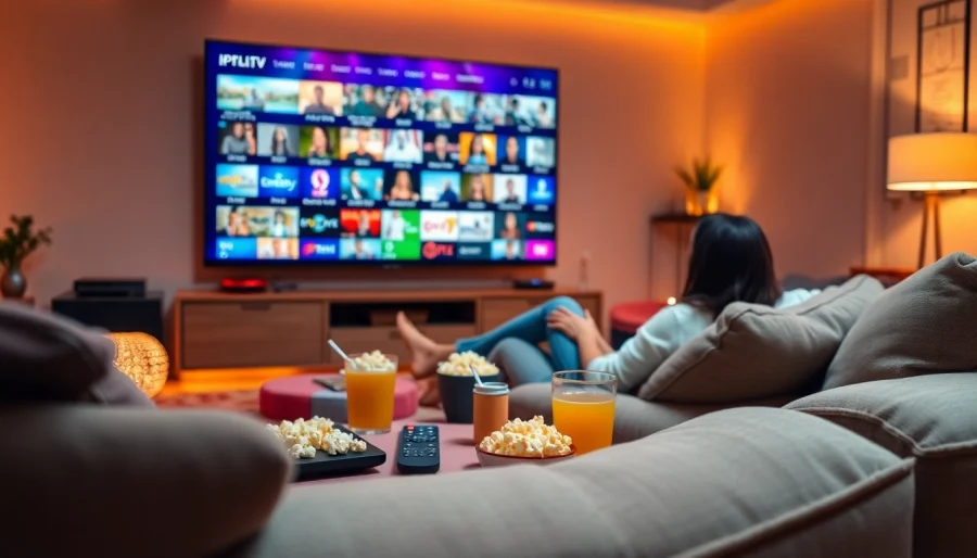 Profitez des meilleures IPTV dans un salon agréable avec un téléviseur grand écran.