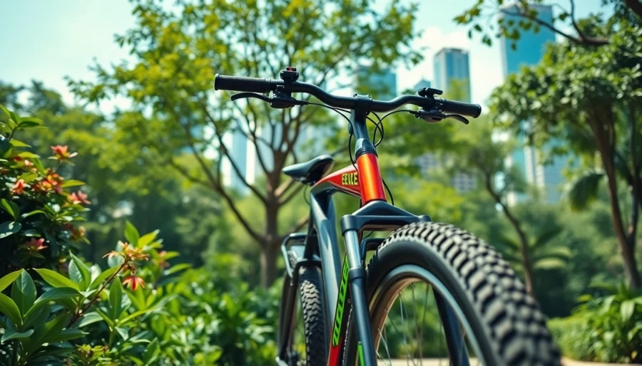 Riding an Ebike Singapore through the cityscape, showcasing modern design and greenery.