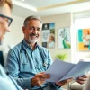 Engaging consultation between a las vegas concierge doctor and a patient in a modern office.