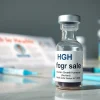 Showcasing hgh for sale in a professional healthcare setting with a vial and syringes.