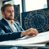 Bereitstellung von personalisierten Horoskopen durch einen Astrologen in einem modernen Büro.