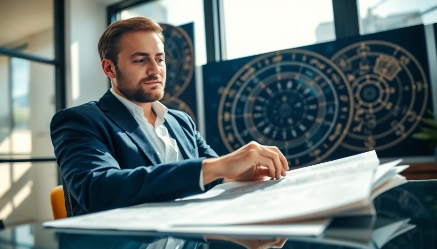 Bereitstellung von personalisierten Horoskopen durch einen Astrologen in einem modernen Büro.