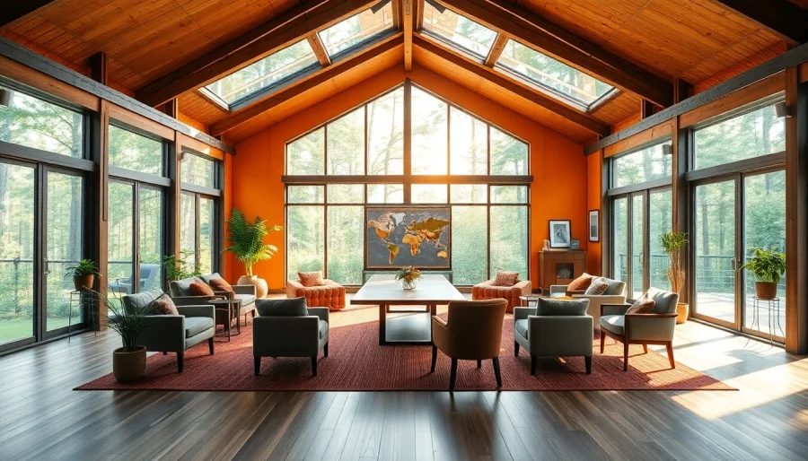 Seminarhaus mieten: Gemütlicher Seminarraum im Wald mit natürlichem Licht.