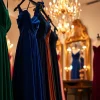 Stunning evening dresses on display, showcasing vibrant colors and elegant designs.