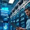 Windows Server 2025 Standard in einem Hochtechnologie-Rechenzentrum mit modernen Servern.