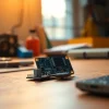 The versatile LoRa module showcased on a workbench, highlighting its compact design and connectivity features.
