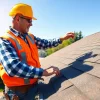 Expert inspecting Roofing Replacement Portland Oregon on a sunny day in a residential area.