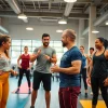 Engaging personal trainer tonbridge coaching clients in a vibrant gym environment.
