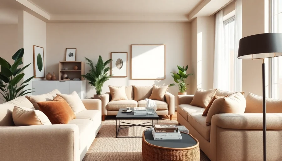 Transforming a modern living room with stylish interior design showcasing elegance and comfort.