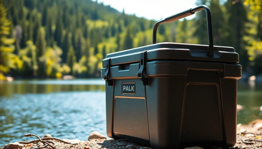 Experience the durability of the Cooler in a beautiful outdoor setting, emphasizing rugged adventure.