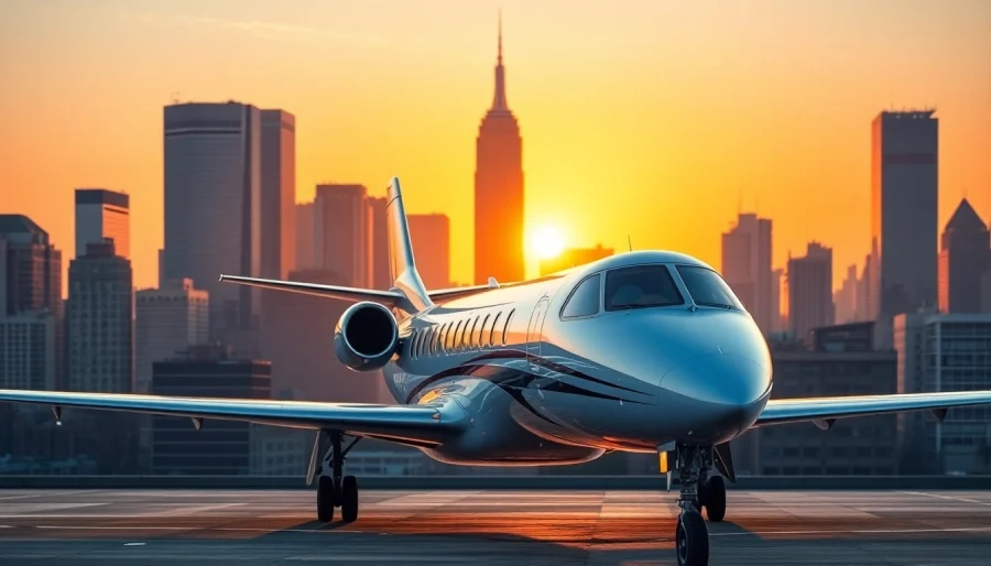 Experience luxury with a Private Jet Charter NYC against a stunning city skyline.