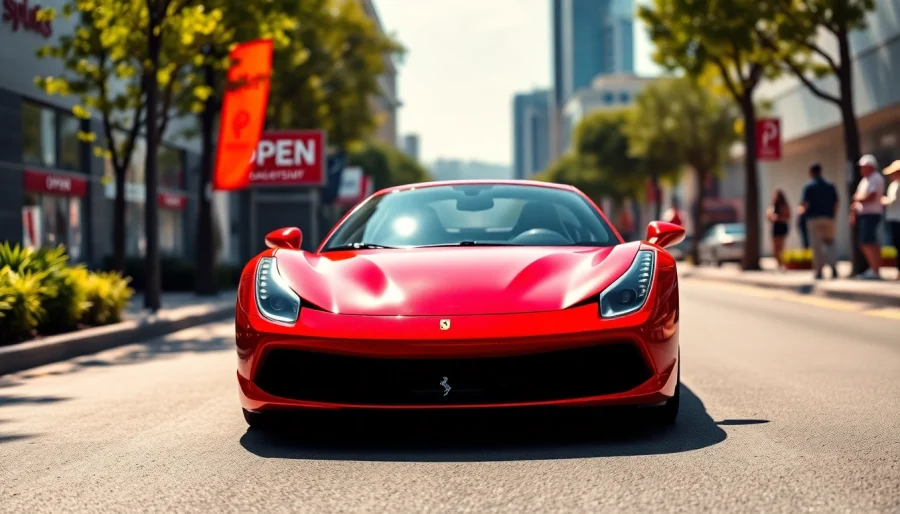 Buy used Ferrari in Gauteng, a vibrant red Ferrari parked on a sunny Gauteng street.