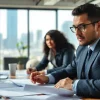 Purchasing consultant leading a dynamic meeting with a diverse team in a modern office.