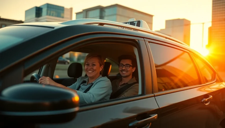 Airport taxi transfer Halifax with delighted passengers enjoying a comfortable ride downtown.