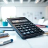 Use the Basic Calculator for efficient calculations in a bright office setting.