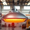 Infrared heating lamp emitting warmth and efficiency in an industrial space.