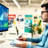 Analyze affiliate ranking data in a modern office setting with vibrant visuals and metrics.