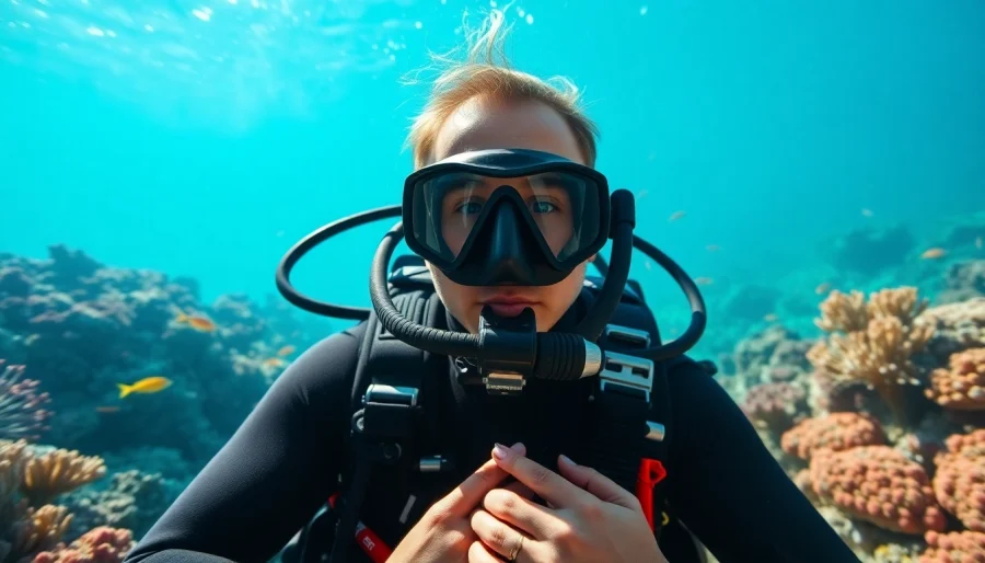 Embark on a Padi dive course with a professional scuba diver at a vibrant coral reef.